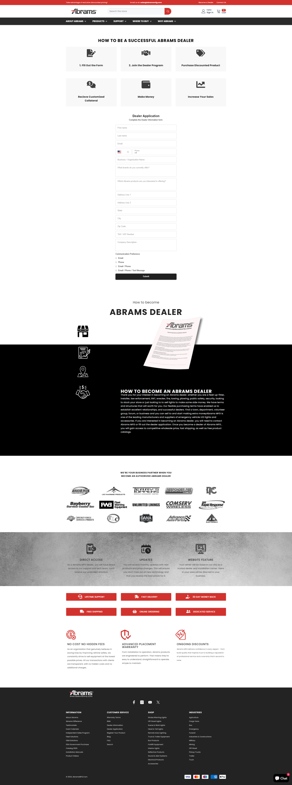 Dealer Information Page for Abrams